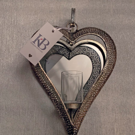 Silver Heart Mirrored T Light Candle Holder
